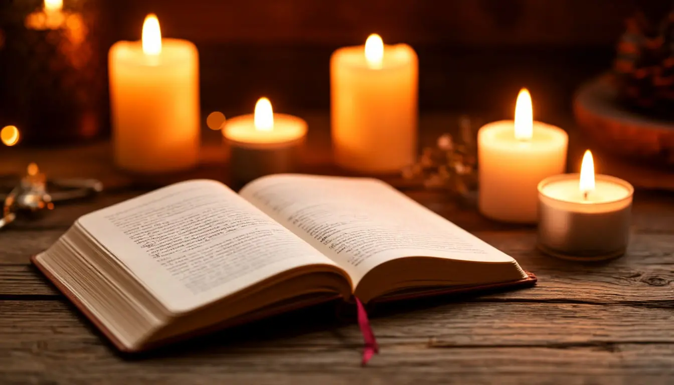 Cozy candle-lit journal scene