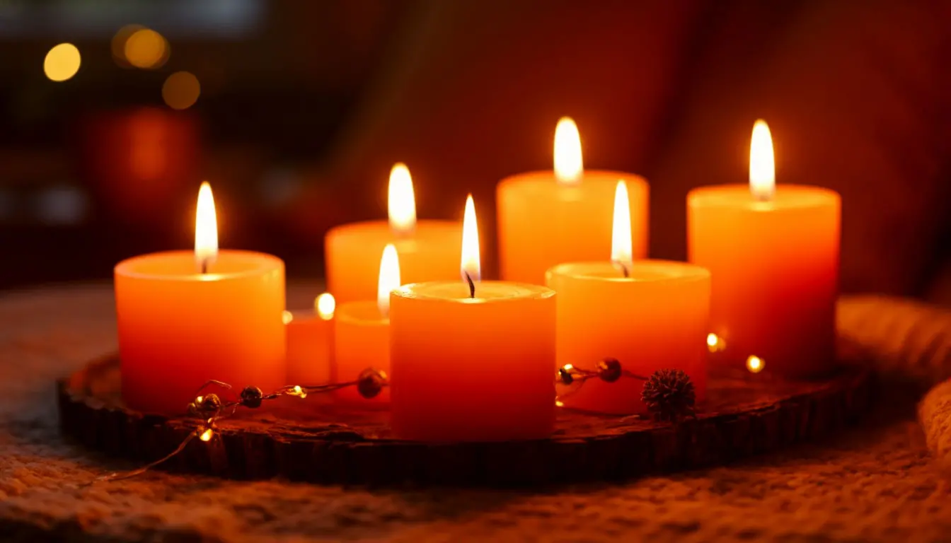 Glowing candles in cozy setting