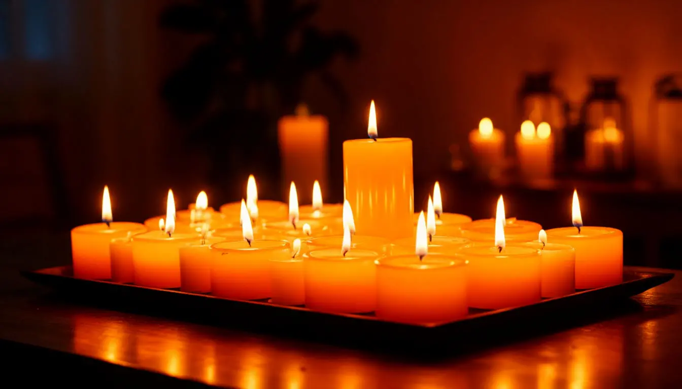 Candles arranged in a glowing display